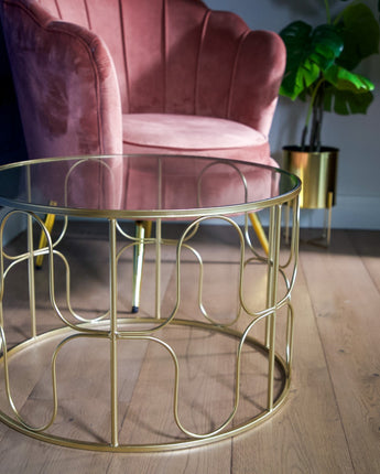 Gold Wavy Wire Coffee Table with Glass Top