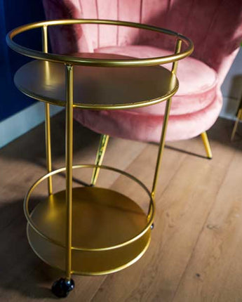 Small Round Drinks Trolley - Gold