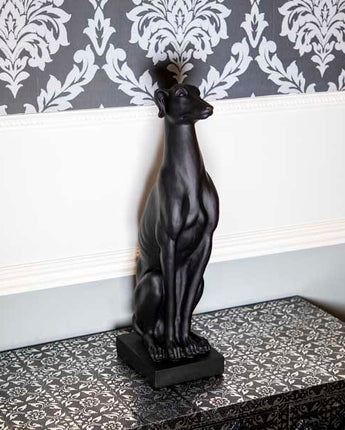 Art Deco Sitting Black Greyhound On Plinth Ornament