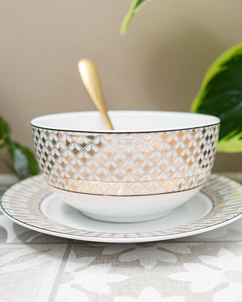 Black and Gold Patterned Geometric Bowl