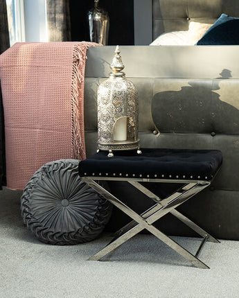 Minimalist Black Quilted Stool with a Silver Stand