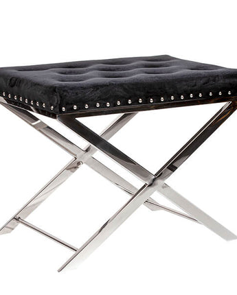 Minimalist Black Quilted Stool with a Silver Stand