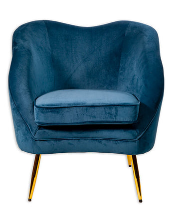 Blue Brooklyn Velvet Chair with Padded Cushion and Gold Legs