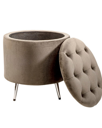 Grey Darcy Velvet Ottoman Stool with Silver Legs