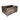 A rustic dark brown wooden crate with heart-shaped cutouts on two sides, on a plain white background.