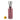 Pink glass diffuser bottle with black sticks on a white background