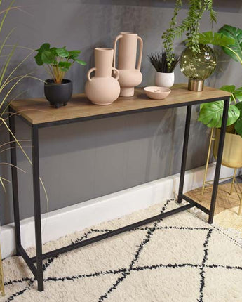 Elegant Oak Console Table - Wood & Metal Design