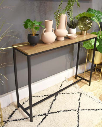 Elegant Oak Console Table - Wood & Metal Design