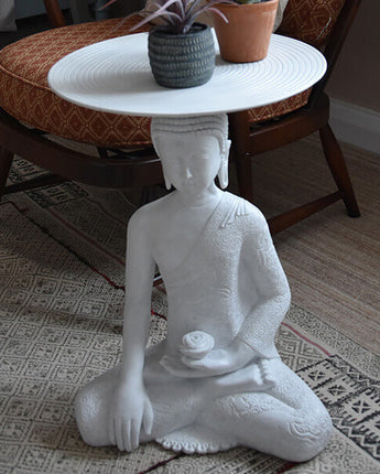 Tranquil Serenity Of Brushed Cream Buddha Table