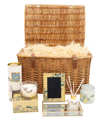 The Heron by the Thames Gift Hamper in a Brown Woven Basket