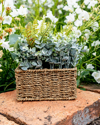 Lifelike Timeless Tranquility Green Fern in Beige Seagrass Woven Basket