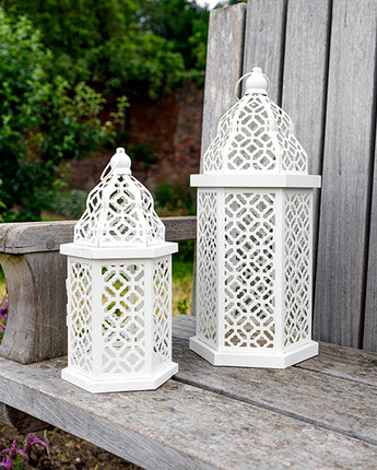 Timeless Medium Cream Lantern with Intricate Cut-Out Design