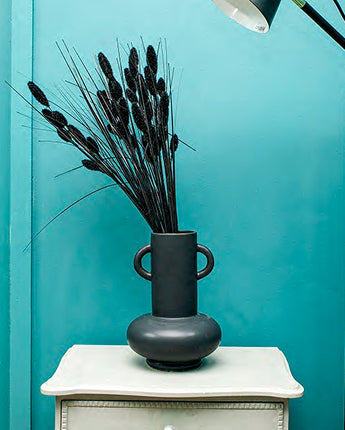 Matt Black Bulbous Vase with a Distinguished Long Neck and Handles