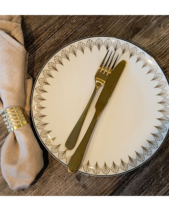 Set of Four Black and Gold Coupe Dinner Plates