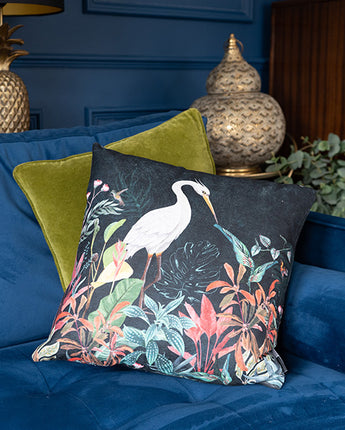 Dark Grey Floral Stork Design Cushion