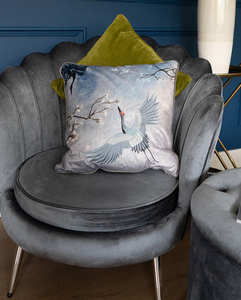 Blue Embossed Crane Design Cushion