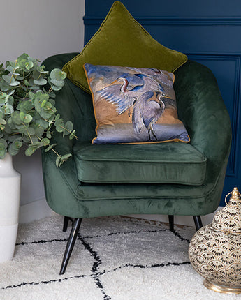 Painted Cushion with a Gold Heron Design