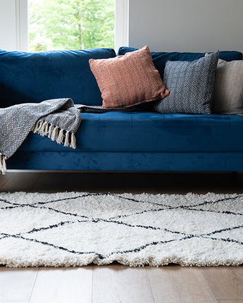 Medium Authentic Moroccan Berber Rug in Cream with a Black Cross Design