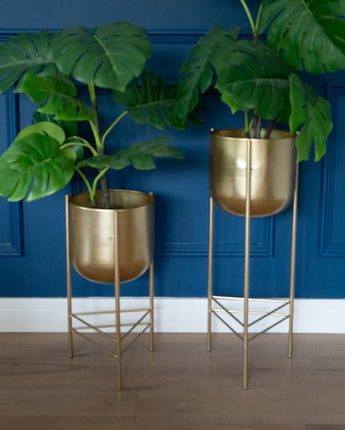 Small - Gold Metal Planter on Elegant Stand