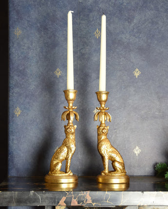 Set of Two Gold Leopard - Lavish Candleholder