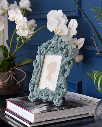 Enchanting Flocked Photo Frame in Light Blue/Grey