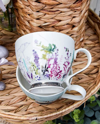 Blue Floral Mug with Silver Electroplated Foot