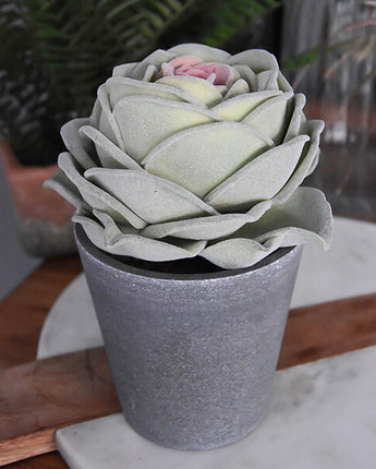 Elegant Lifelike Green Faux Rose in Stylish Grey Pot