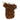 Decorative cow head with brown shaggy hair and white horns on a white background