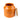 Orange glass jar with lid off, in front of white background.
