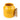 Yellow glass jar with its lid off in front of white background.