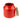 Red glass jar with lid off, on white background.