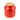 Top view of red glass jar with its lid on, in front of white background.
