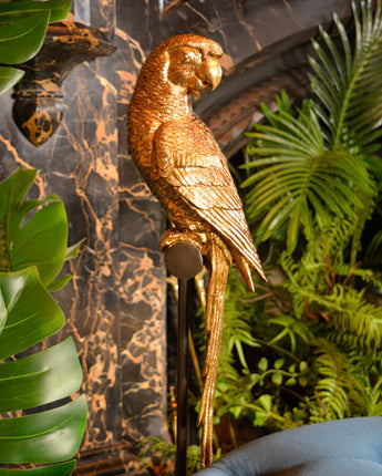 Art Deco Gold Parrot Statue Mounted on a Black Stand