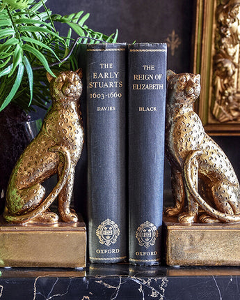 Art Deco Style Black & Gold Leopard Bookends