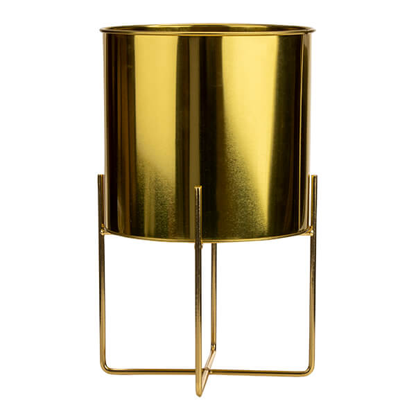 large low gold metal indoor planter and stand Large Gold Planter with Stand – Madison & Mayfair