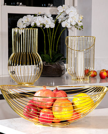 Art Deco Style Large Wire Bowl - Gold