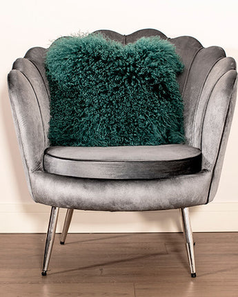 Genuine Emerald Green Mongolian Lambswool and Suede Cushion