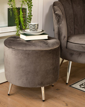 Grey Darcy Velvet Ottoman Stool with Silver Legs