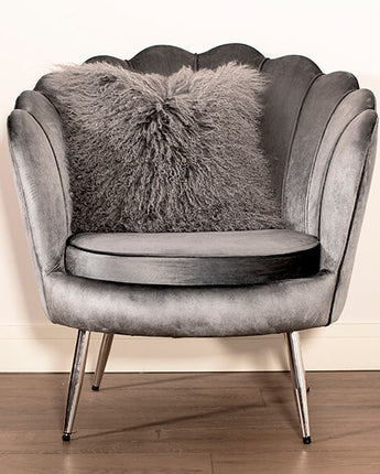 Genuine Grey Mongolian Lambswool and Suede Cushion