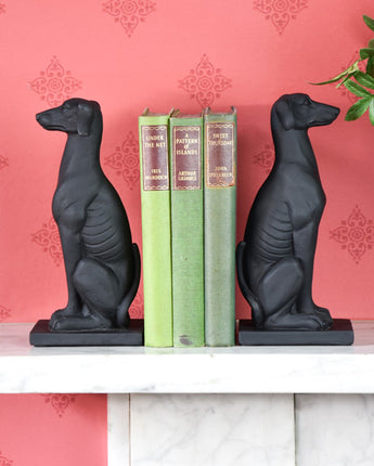 Graceful Twin Greyhound Bookends in Sleek Black