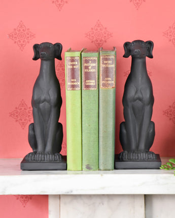 Graceful Twin Greyhound Bookends in Sleek Black