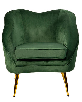 Emerald Green Kensington Velvet Chair with Padded Cushion and Gold Legs