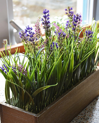 Lavender and Onion Grass Ensemble in Rustic Wooden Box