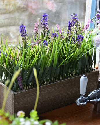 Lavender and Onion Grass Ensemble in Rustic Wooden Box