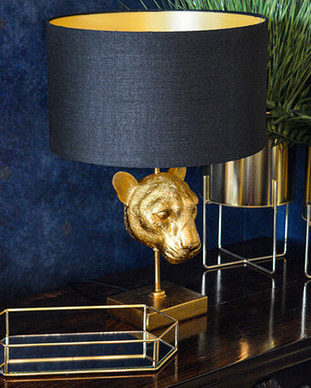 Elegant Leopard Head Lamp Base with Black Shade