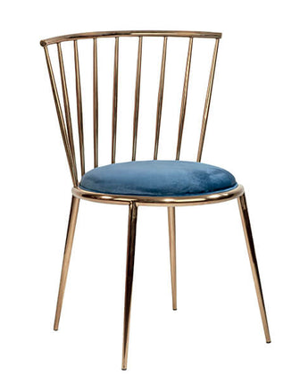 Blue Lexi Dining Chair with Gold Frame and Cushioned Seat