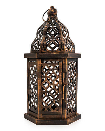 Artisan Medium Brown Lantern with Intricate Cut-Out Design