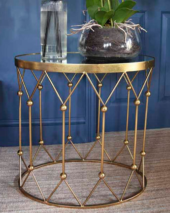 Elegant Antique Gold Side Tables with Mirrored Tops - Set of 2