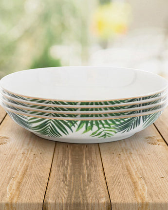 Set of Four Emerald Green Eden Decal Pasta Bowls