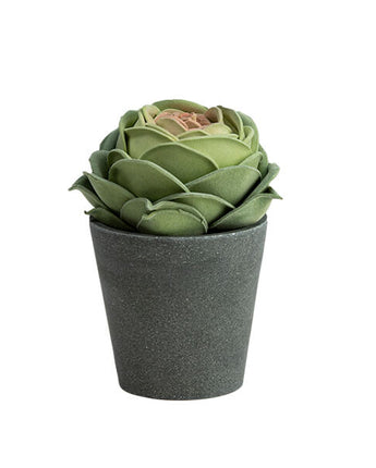 Elegant Lifelike Green Faux Rose in Stylish Grey Pot